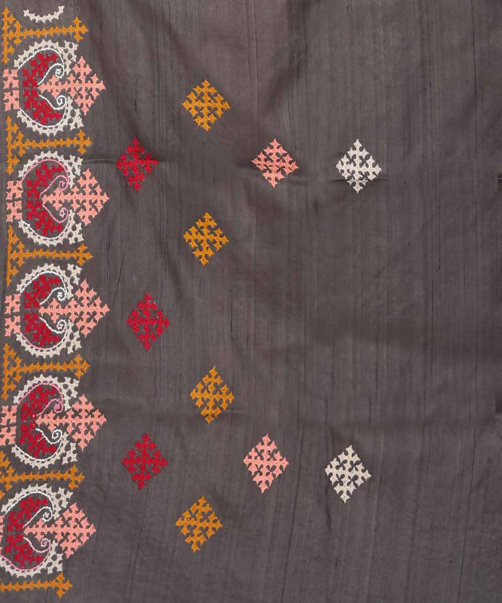 Black bengal hand embroidery tussar silk saree