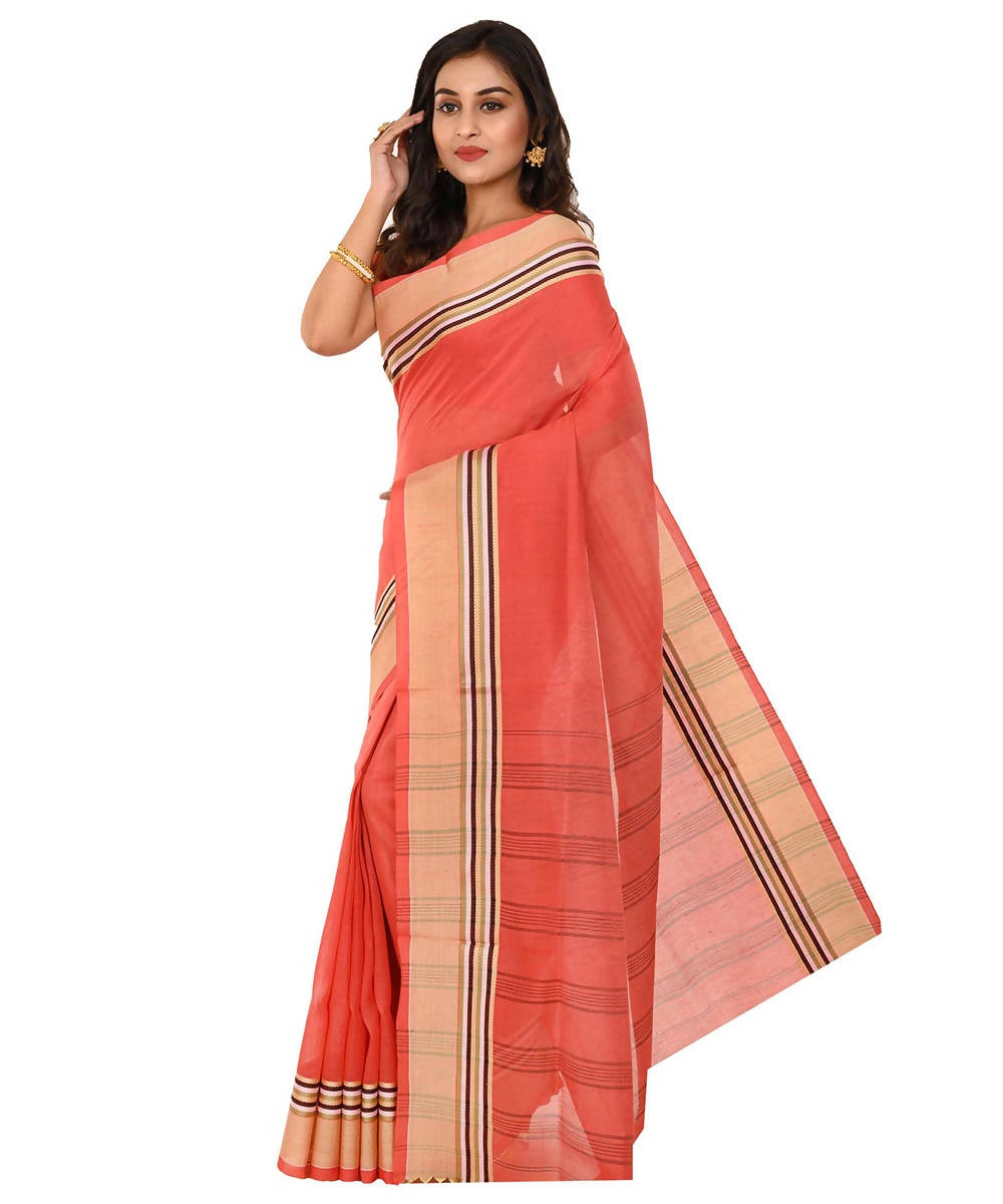 Shantipuri bengal handloom red cotton saree