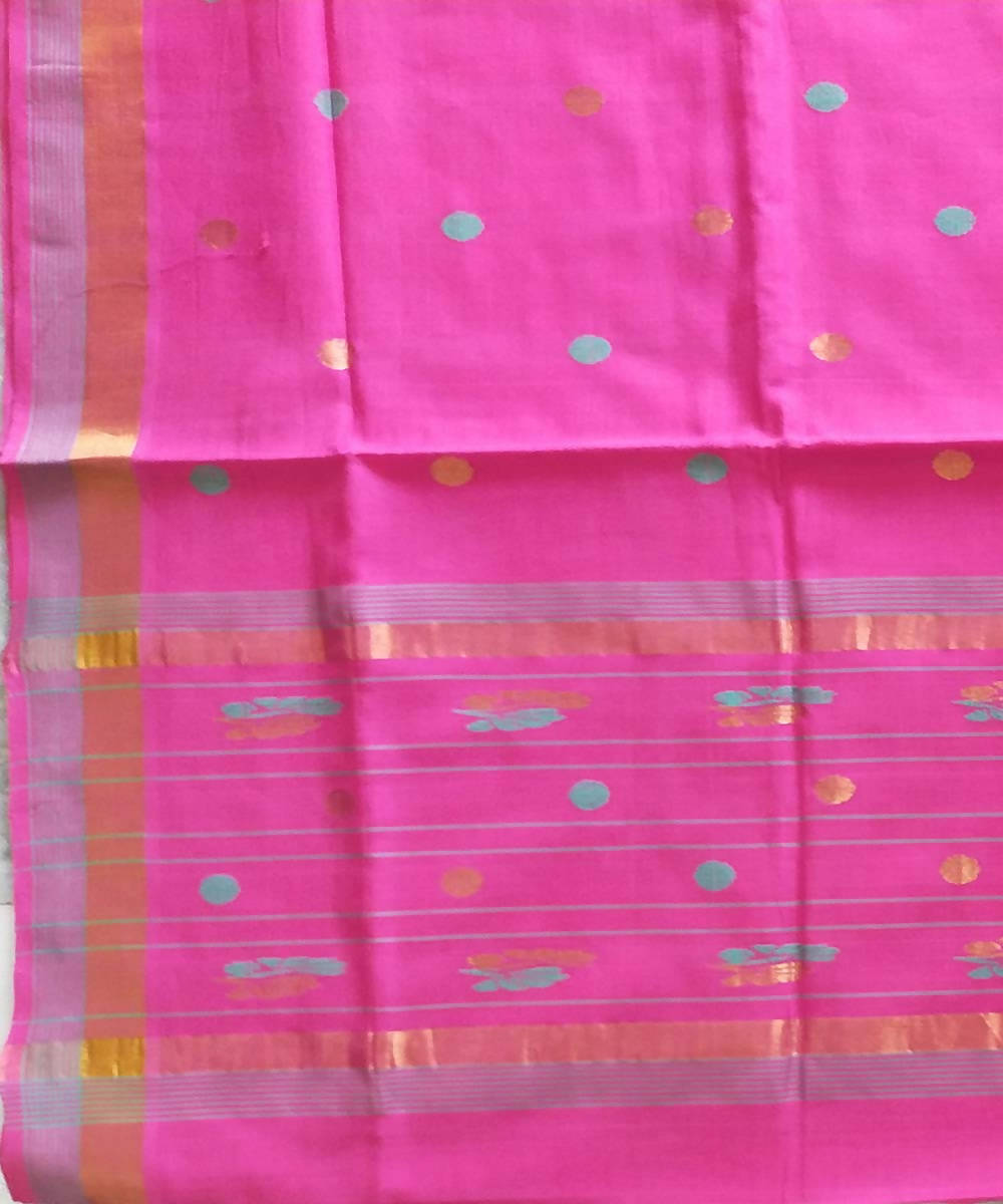 Hand loom pink cotton venkatagiri saree