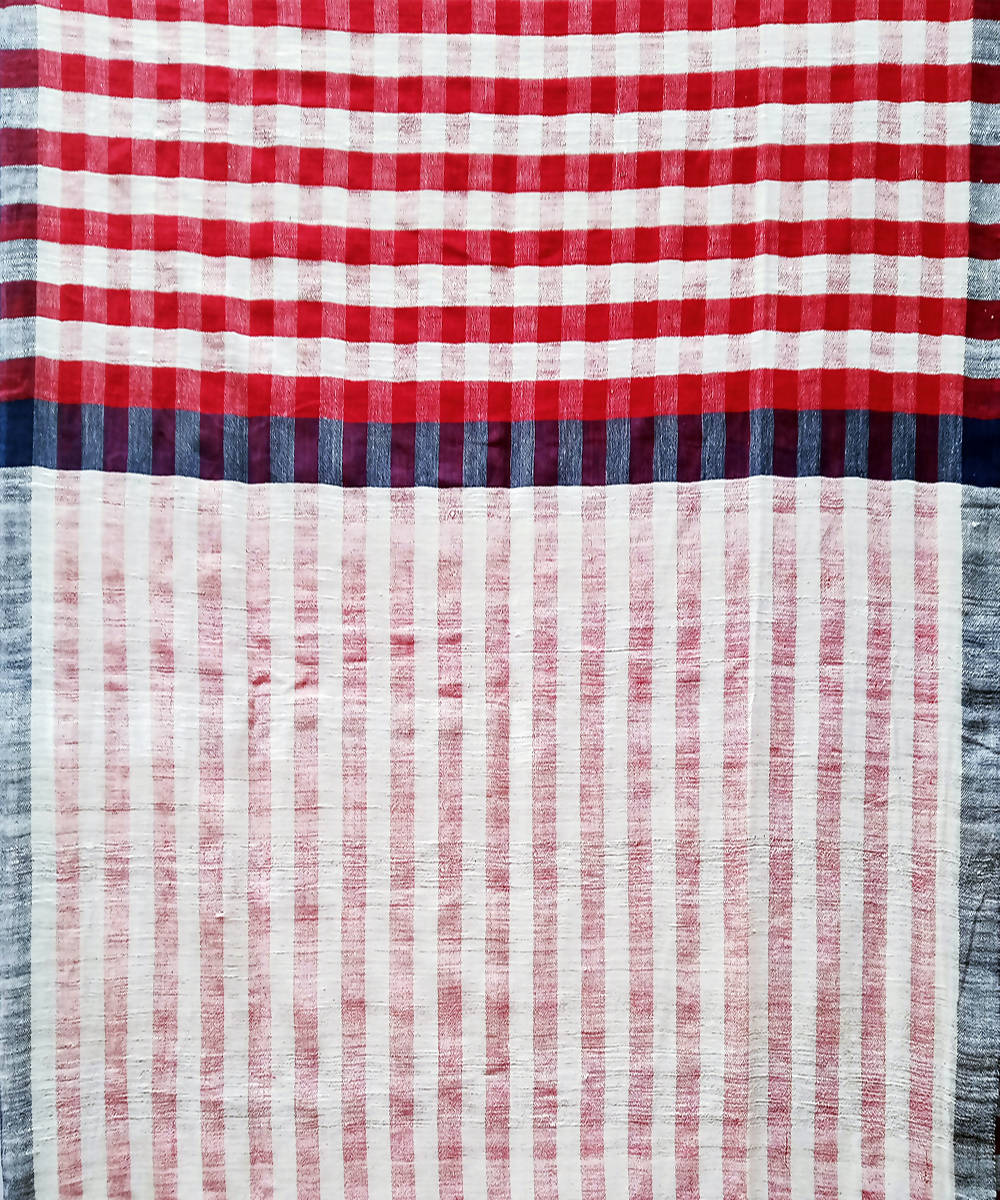 Red white handspun handwoven cotton saree