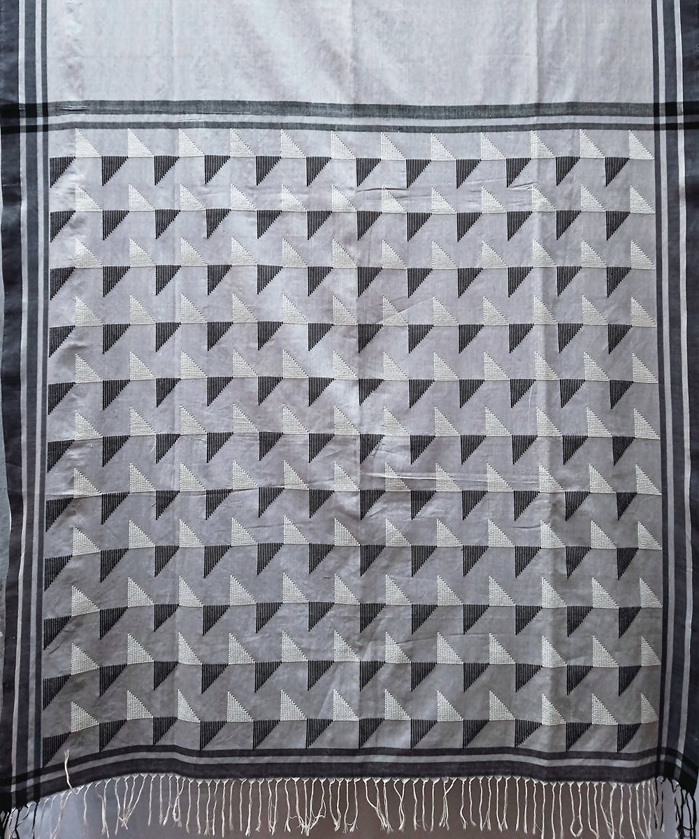 Grey black handwoven extra weft cotton saree