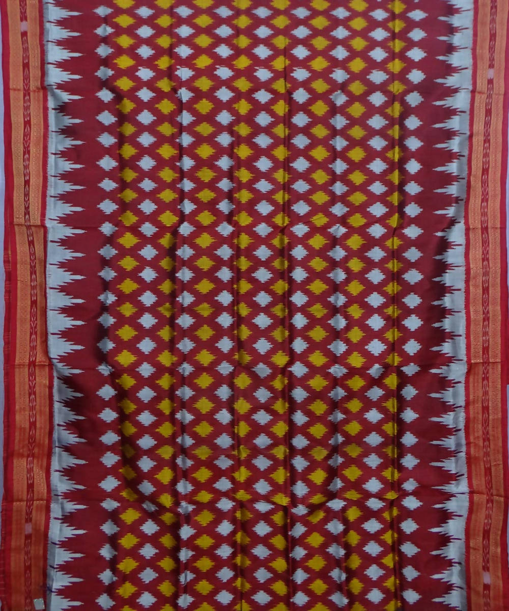 Brick red maroon handwoven silk khandua saree