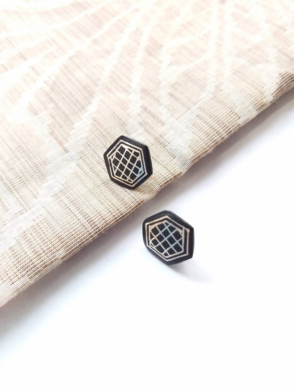 Handcrafted pure silver inlay bidri geometric stud earring