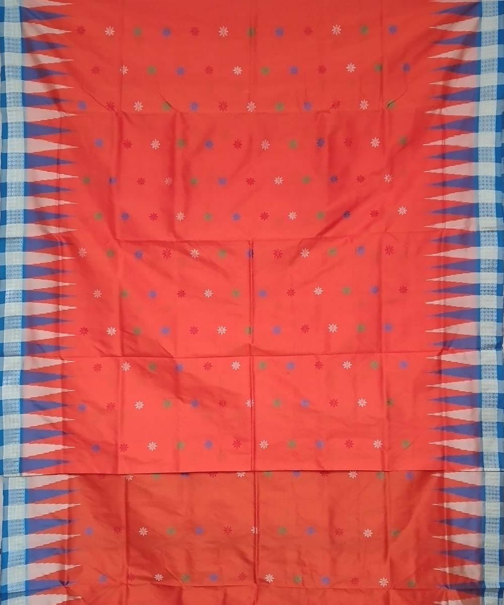 Orange cobalt blue handwoven bomkai silk saree