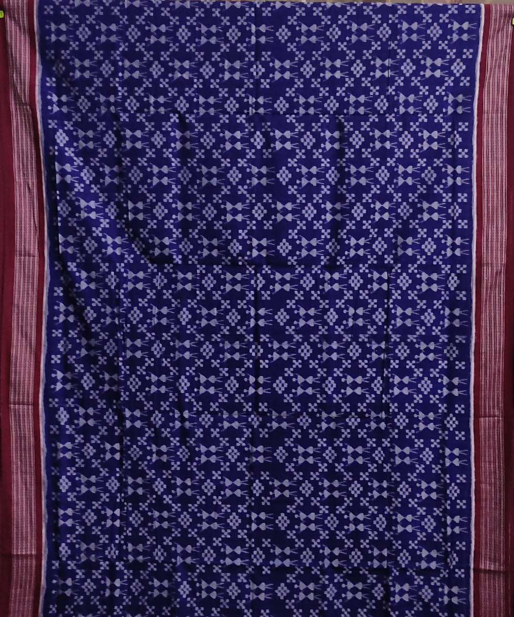 Navy blue maroon handwoven cotton sambalpuri saree