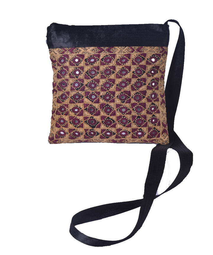 Black hand embroidered mashroo cross body bag