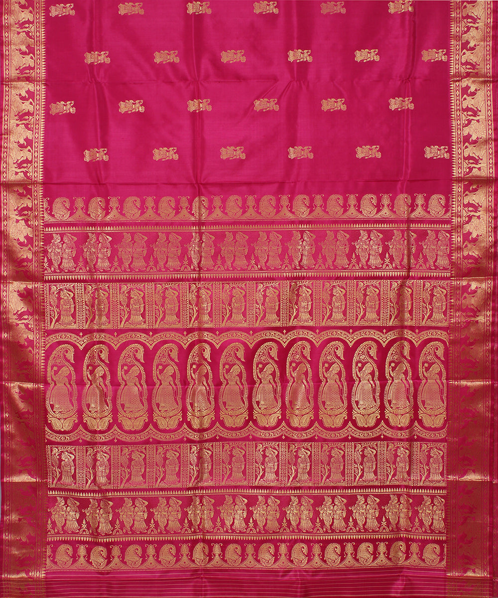 Pink handwoven silk baluchari saree