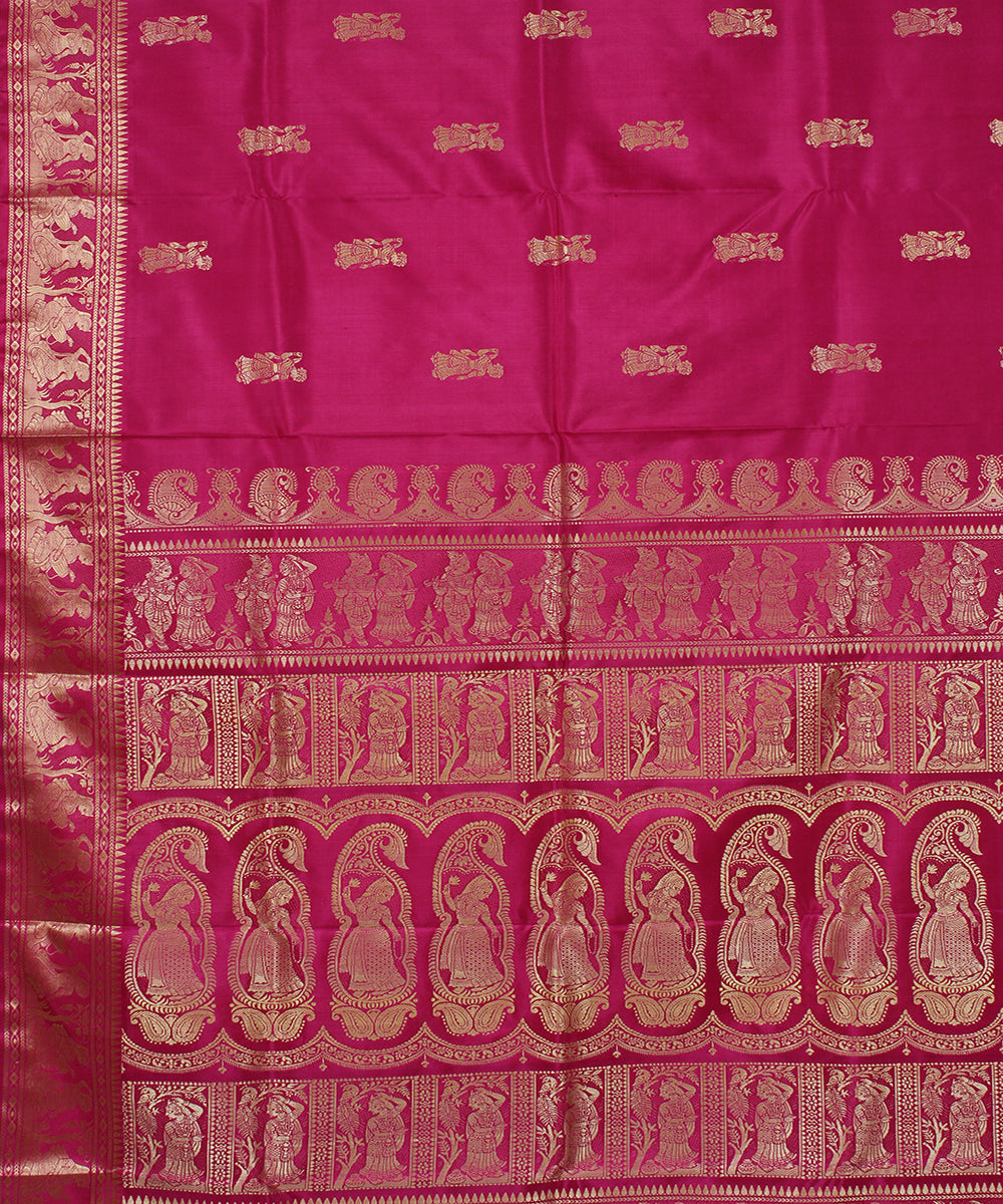 Pink handwoven silk baluchari saree