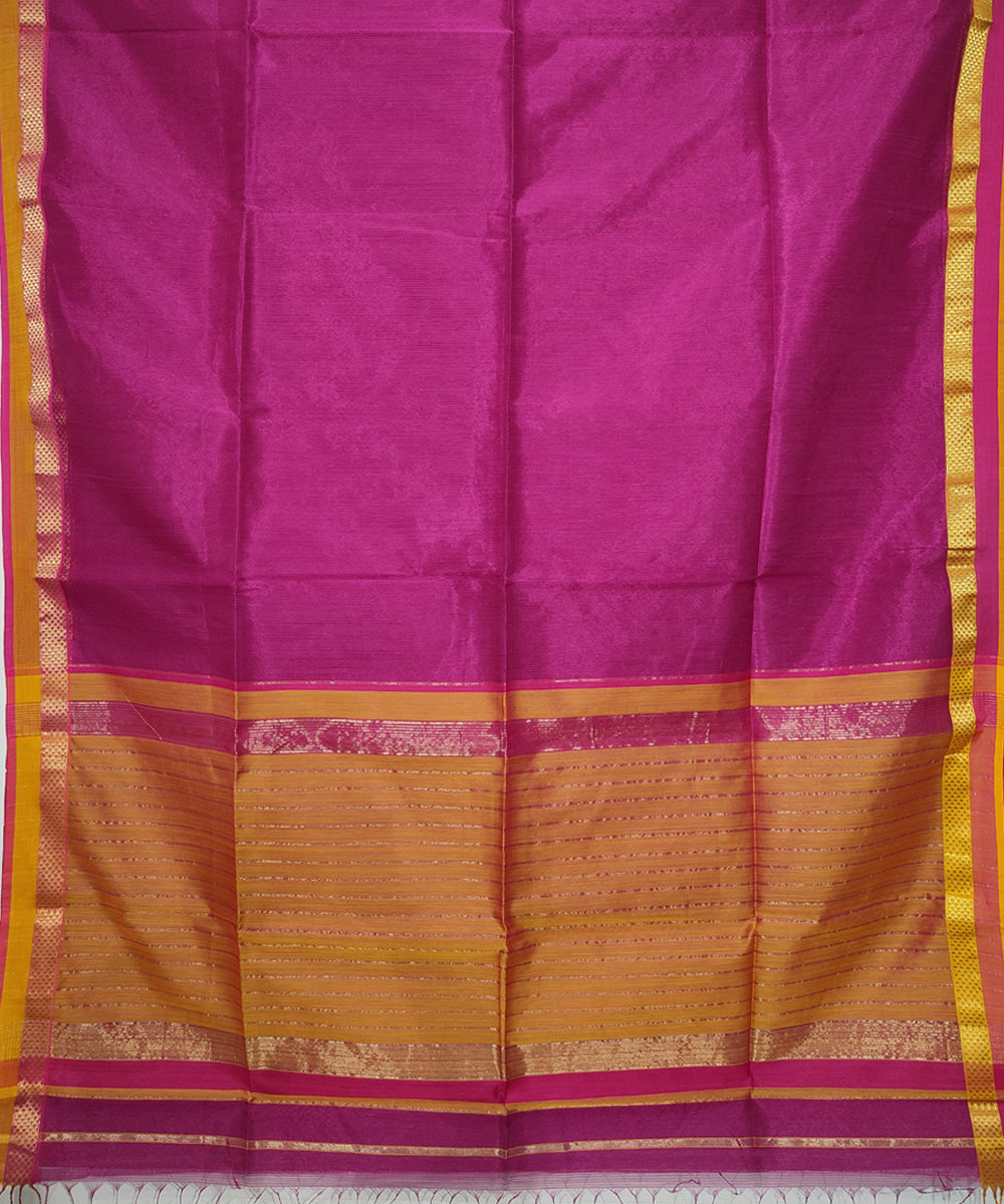 Magenta yellow handwoven cotton silk maheshwari saree