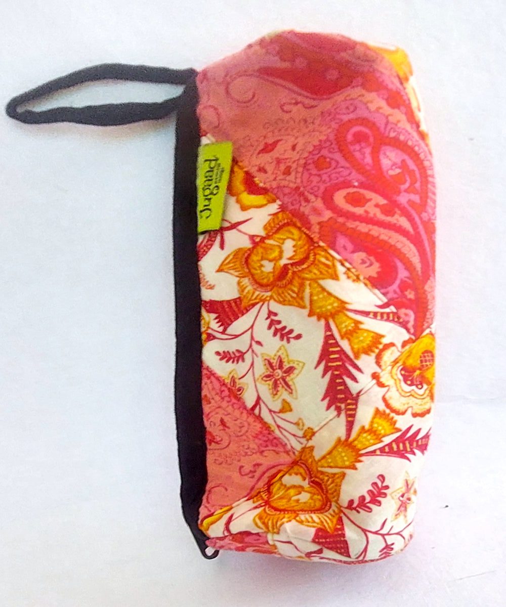 Red and pink handcrafted cotton pencil pouch