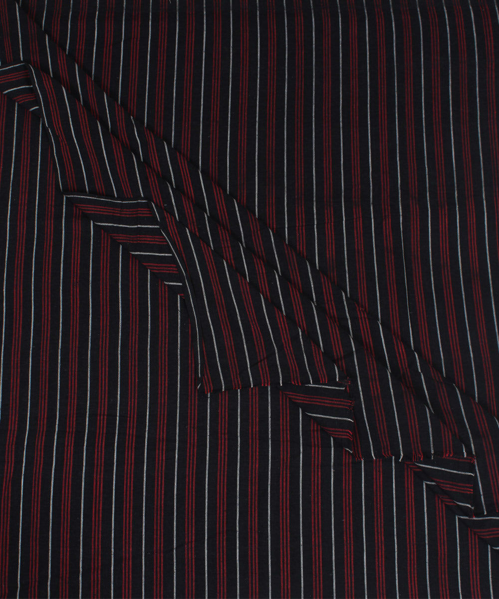 Black red stripes handloom cotton kotpad fabric