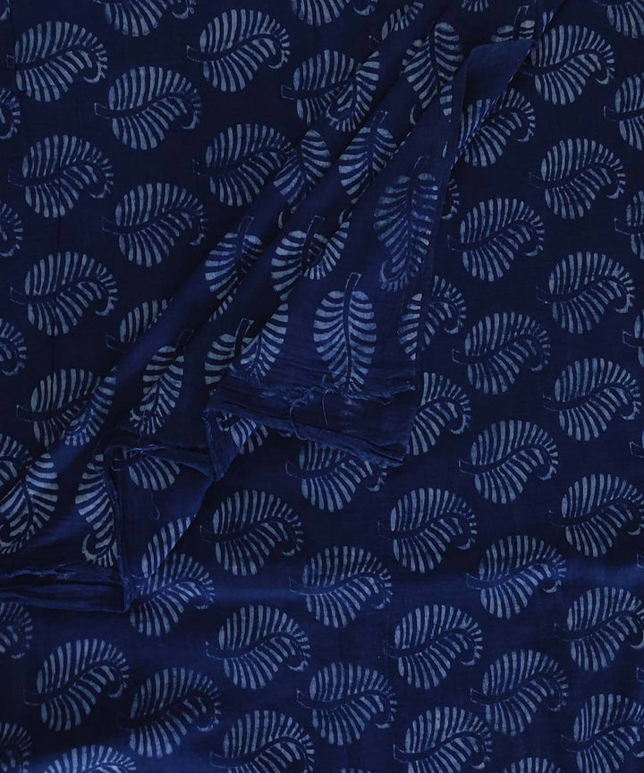 2.5m Dark navy natural dye dabu block print organic handspun cotton fabric