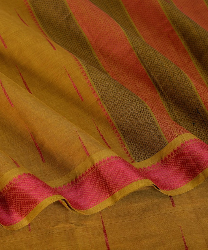 Olive green malli moggu butta handwoven kanchi cotton saree