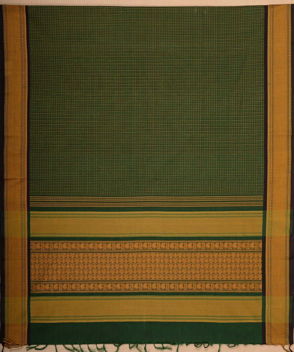 Dark green mustard butta handwoven kanchi cotton saree