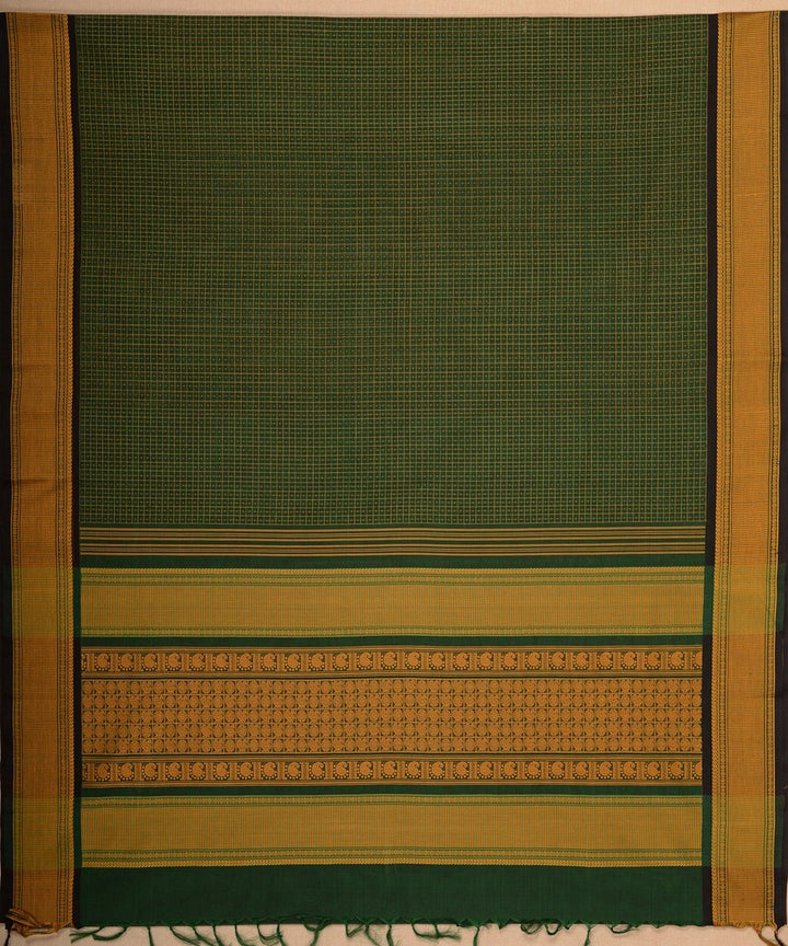 Dark green mustard butta handwoven kanchi cotton saree