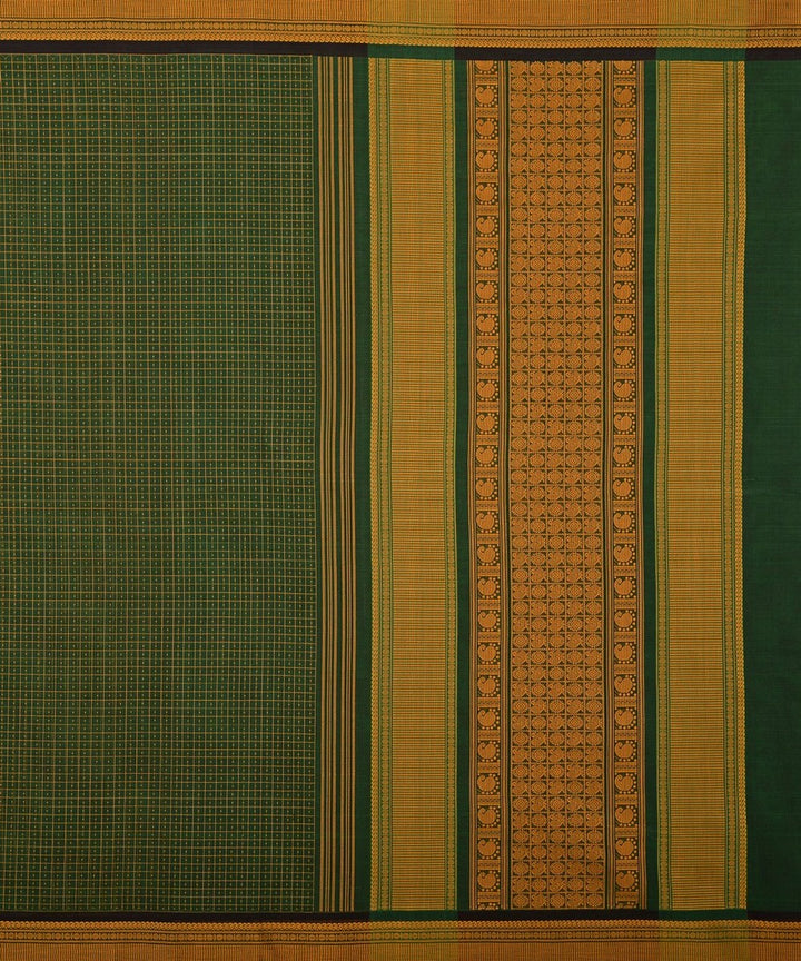 Dark green mustard butta handwoven kanchi cotton saree