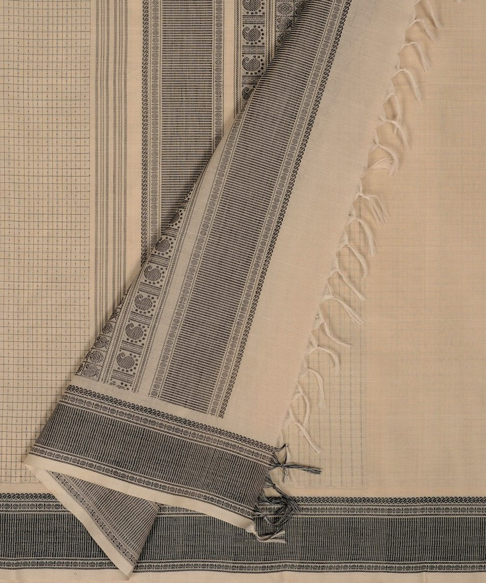 White black butta handwoven kanchi cotton saree