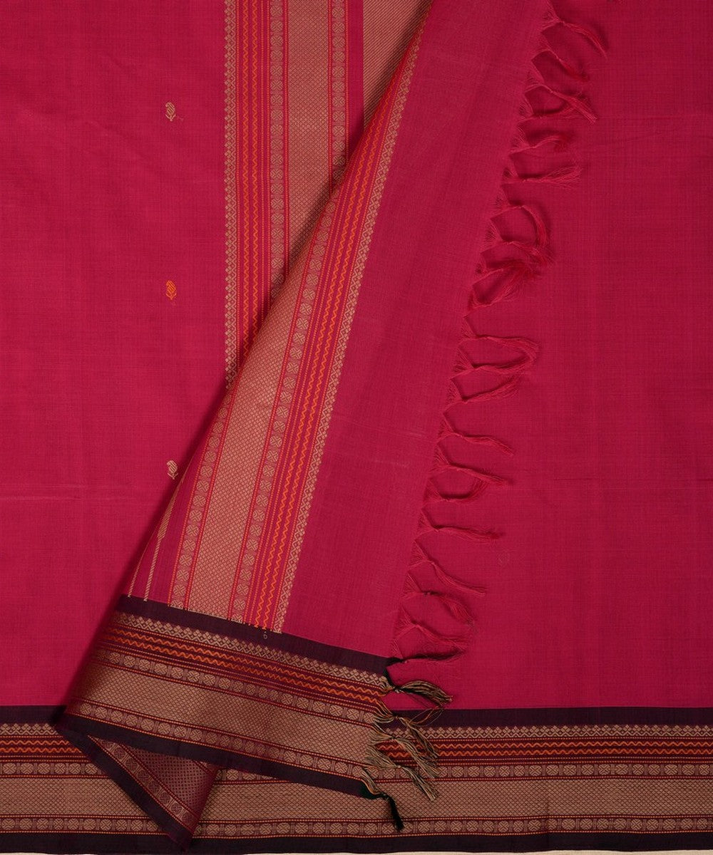 Pink brown handwoven kanchi cotton saree