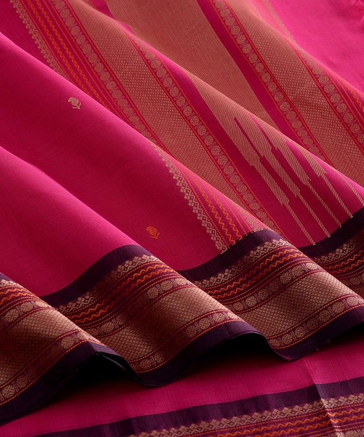 Pink brown handwoven kanchi cotton saree