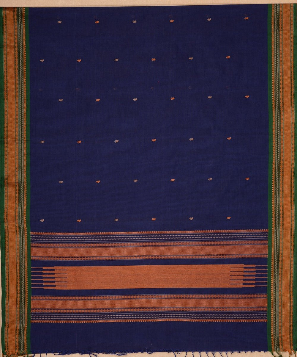 Navy blue and green handwoven kanchi cotton saree