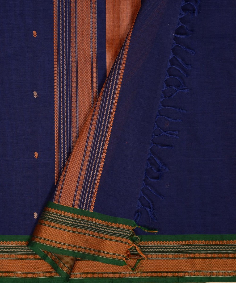 Navy blue and green handwoven kanchi cotton saree