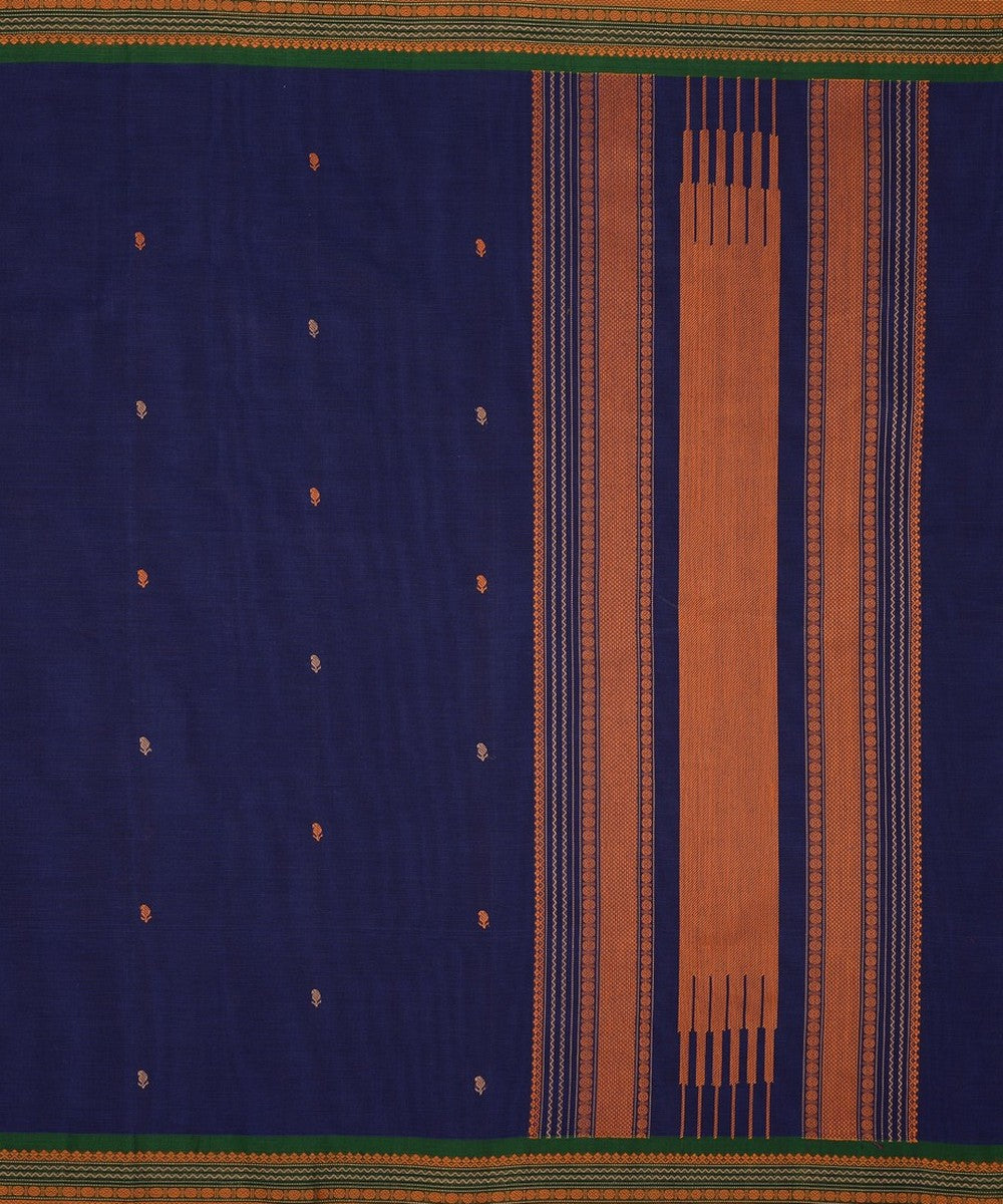 Navy blue and green handwoven kanchi cotton saree
