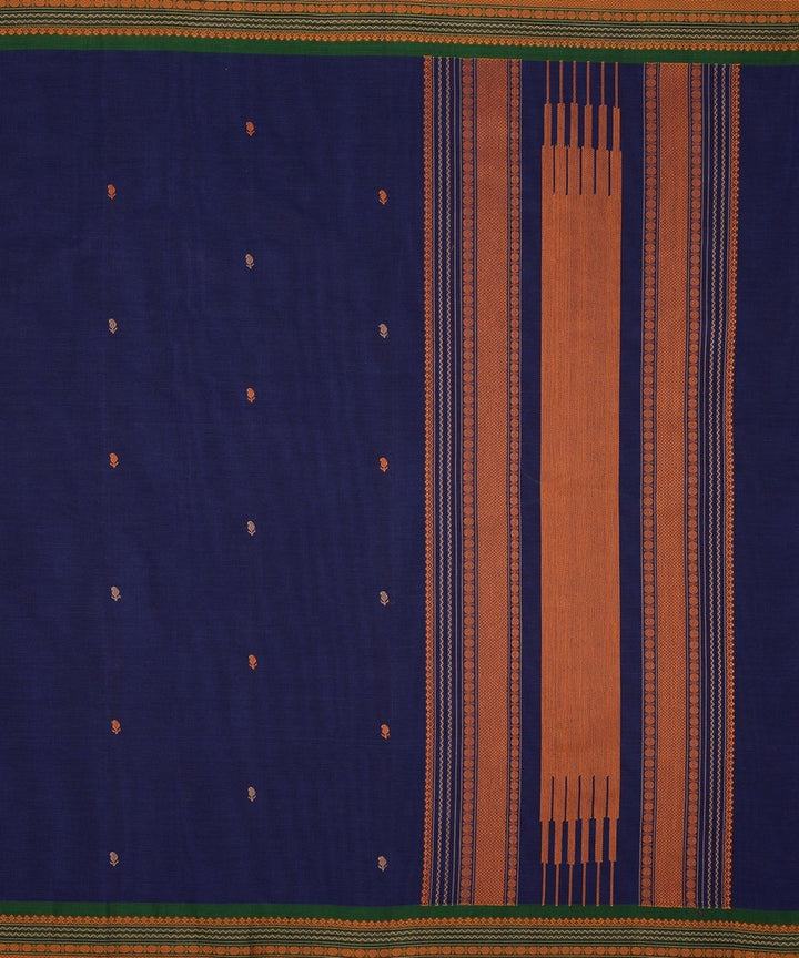 Navy blue and green handwoven kanchi cotton saree