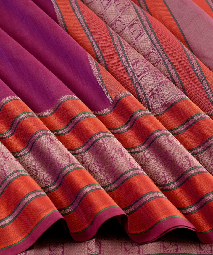 Purple handwoven cotton kanchi saree