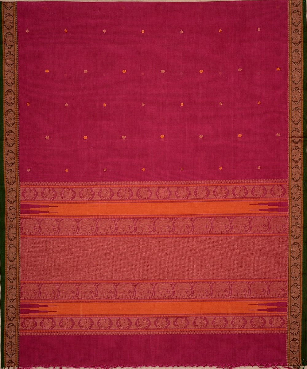 Pink green butta handwoven kanchi cotton saree
