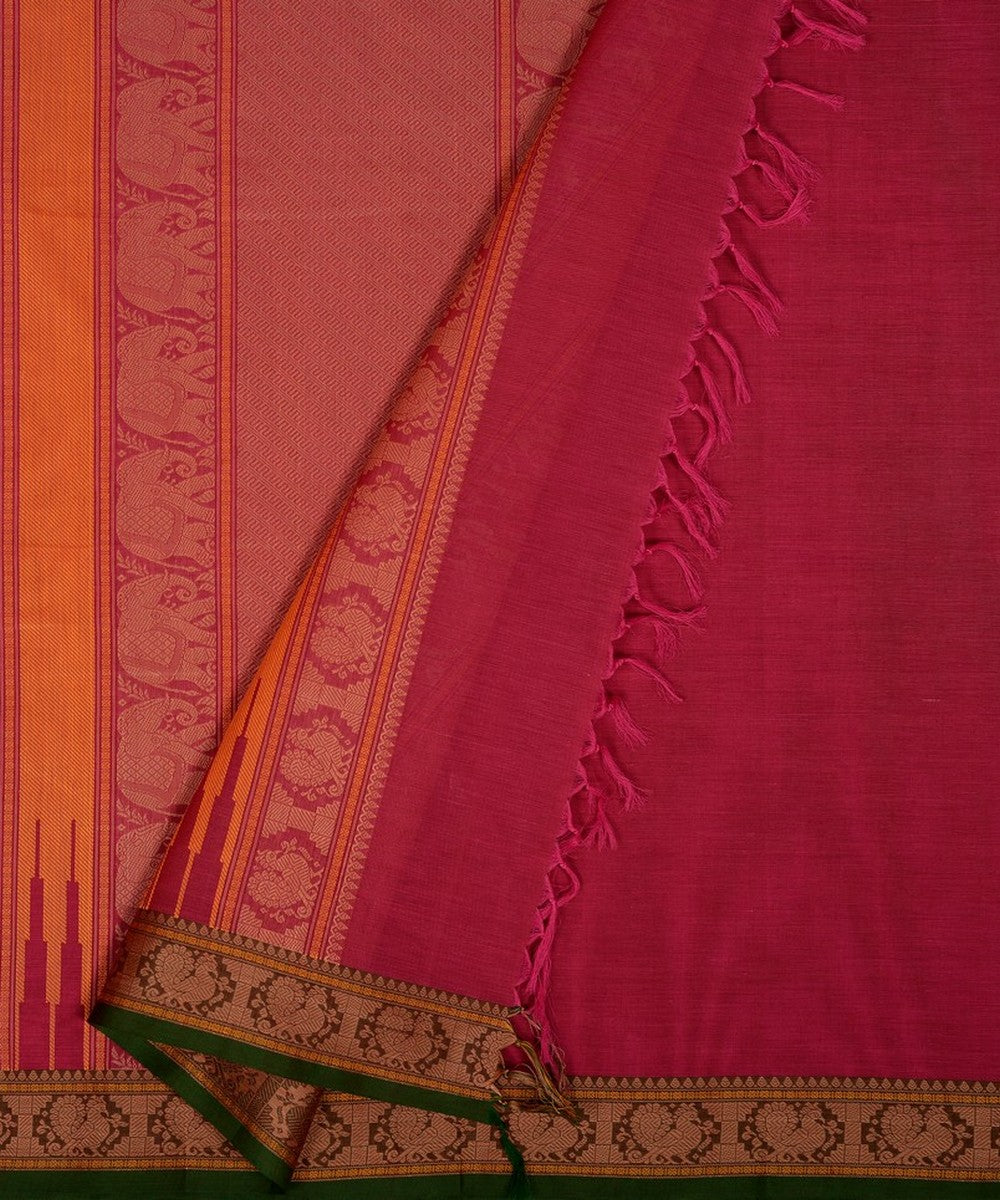 Pink green butta handwoven kanchi cotton saree