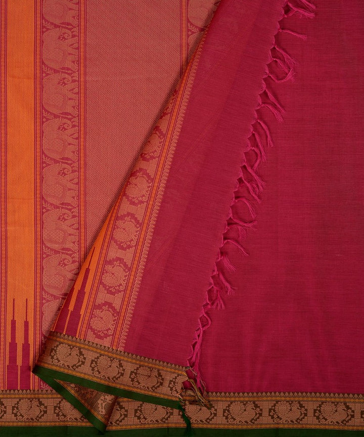 Pink green butta handwoven kanchi cotton saree