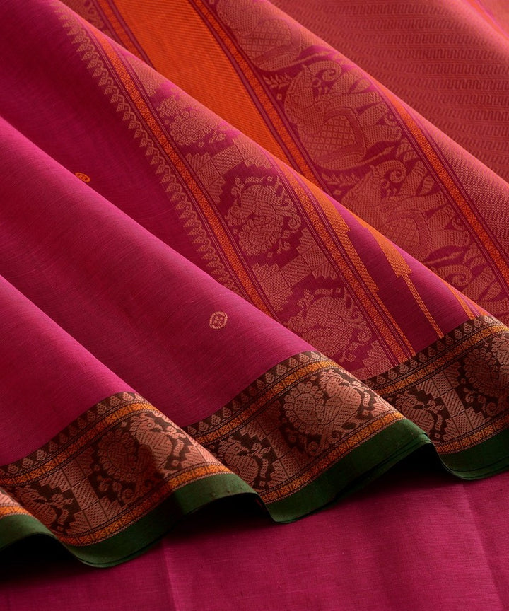 Pink green butta handwoven kanchi cotton saree