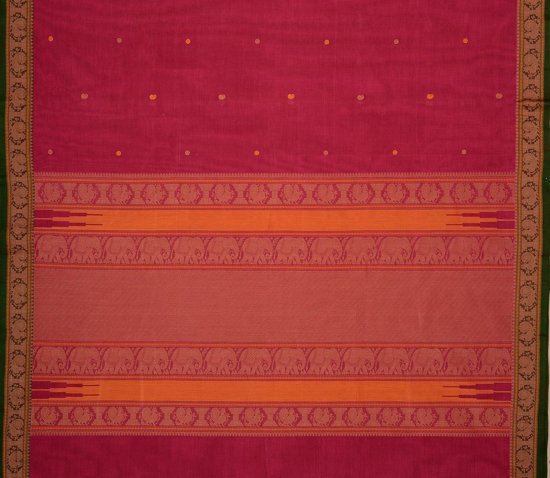 Pink green butta handwoven kanchi cotton saree