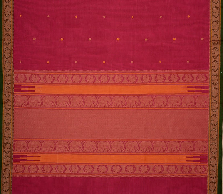 Pink green butta handwoven kanchi cotton saree