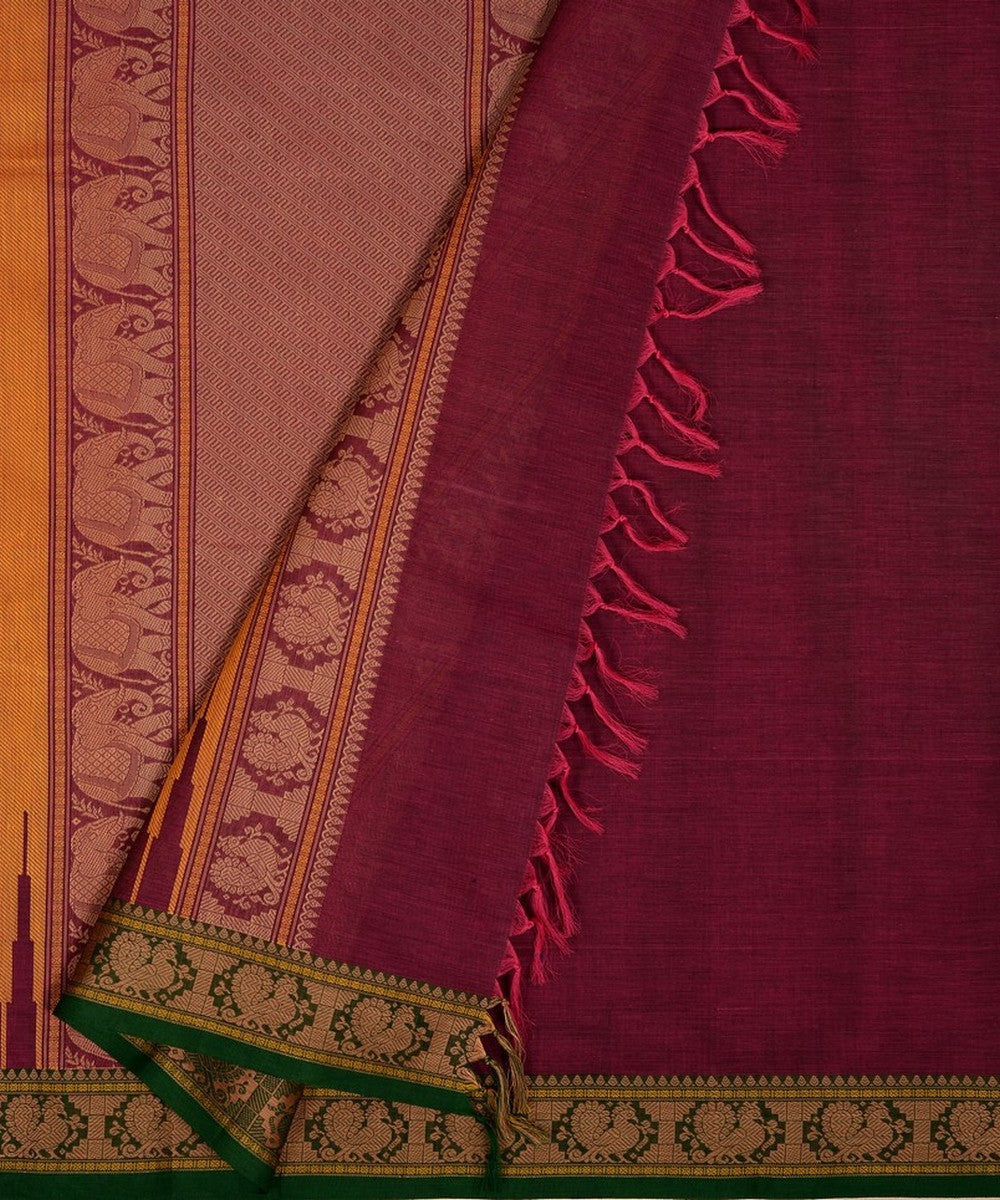 Purple green butta handwoven kanchi cotton saree