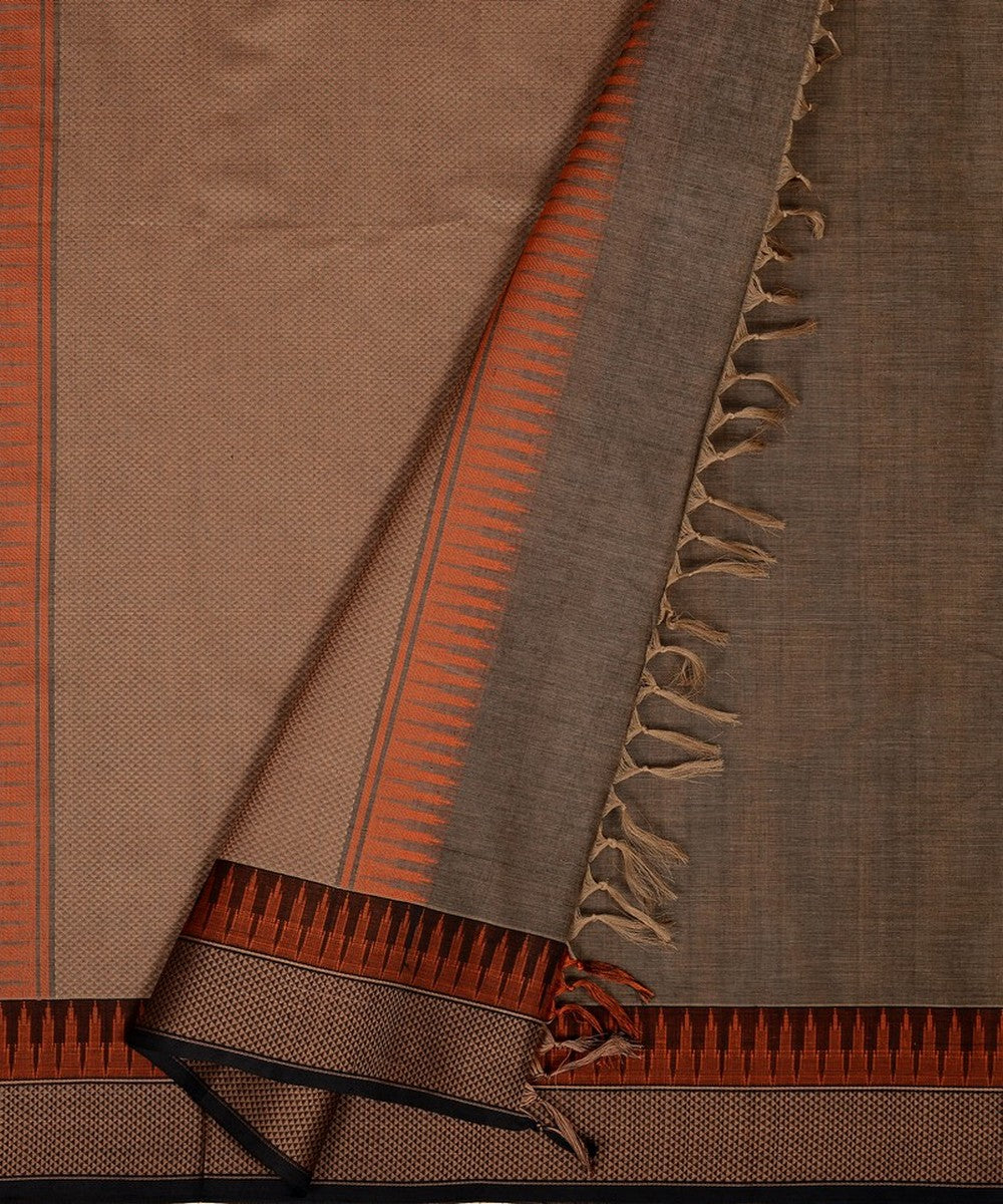 Grey black handwoven kanchi cotton saree