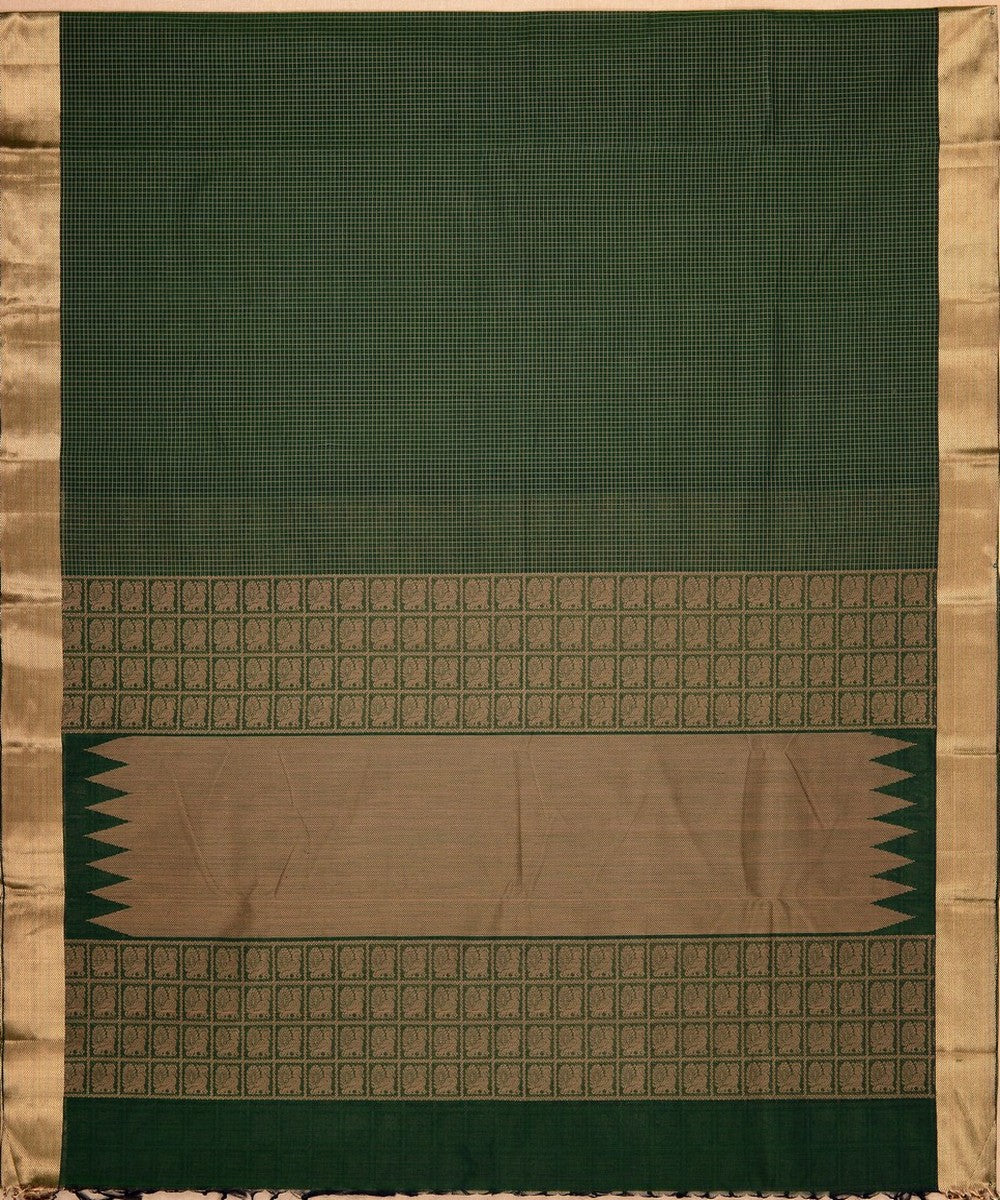 Dark green zari checks handwoven kanchi cotton saree