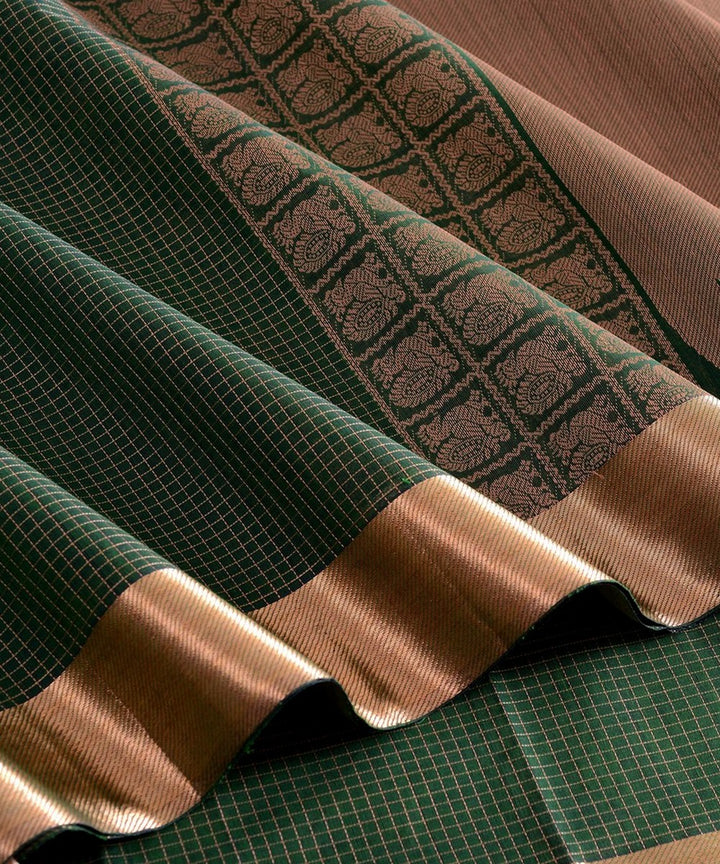 Dark green zari checks handwoven kanchi cotton saree