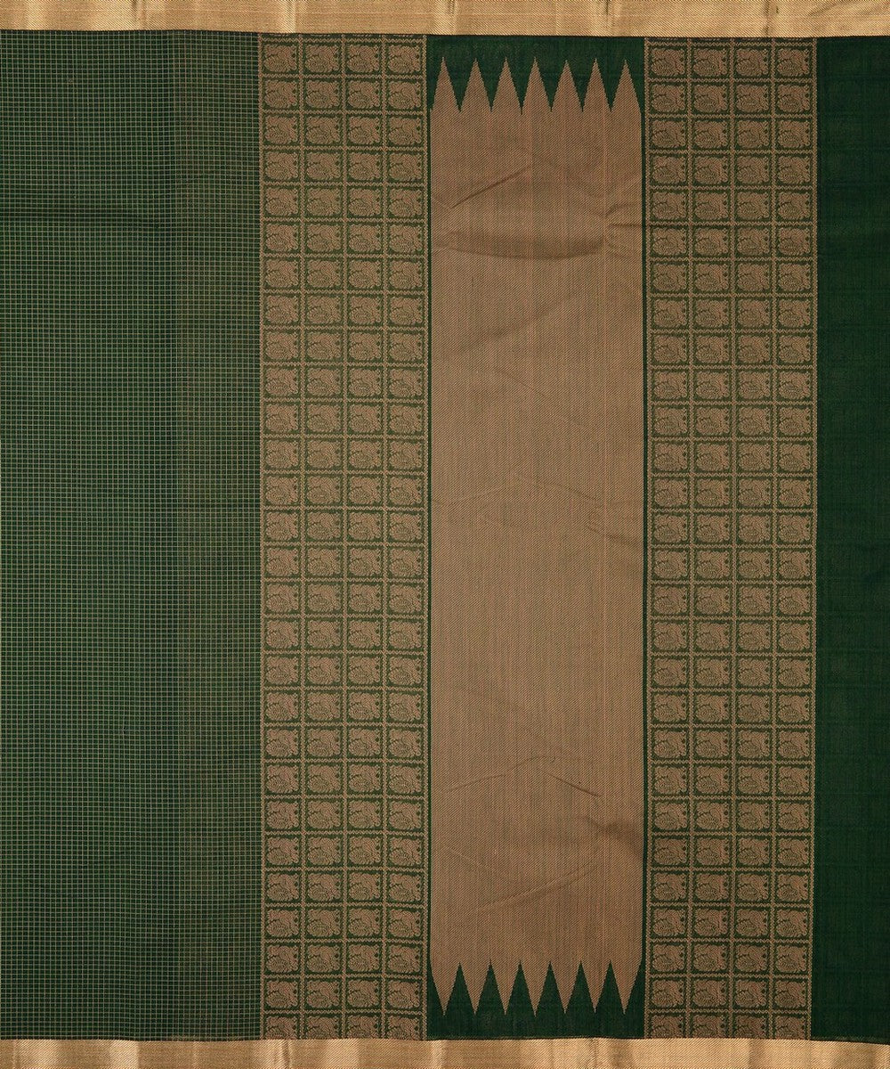 Dark green zari checks handwoven kanchi cotton saree