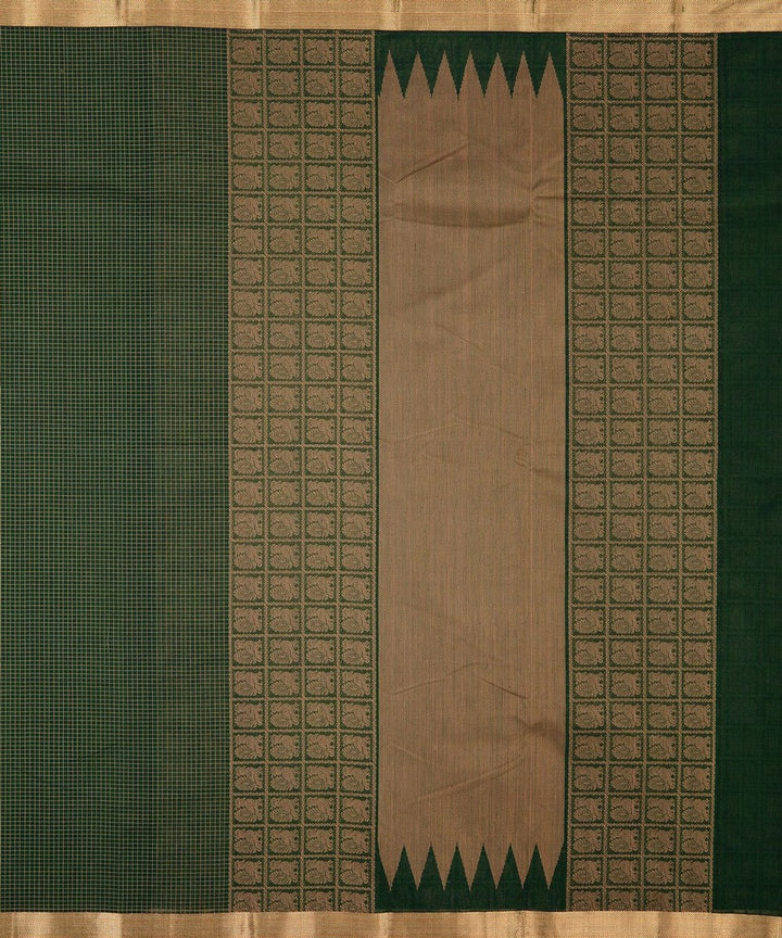 Dark green zari checks handwoven kanchi cotton saree