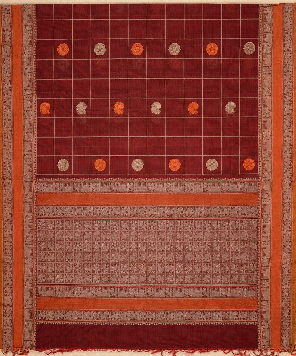 Maroon orange handwoven kanchi cotton saree