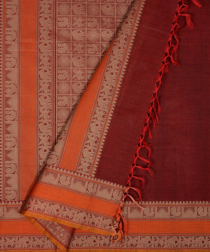 Maroon orange handwoven kanchi cotton saree