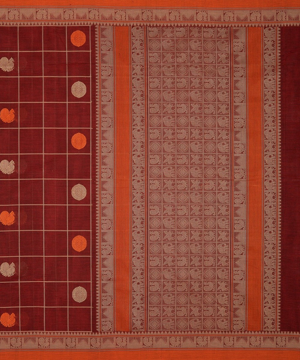 Maroon orange handwoven kanchi cotton saree