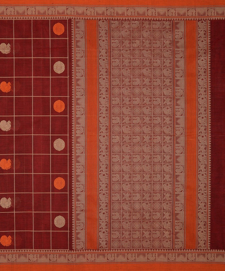 Maroon orange handwoven kanchi cotton saree