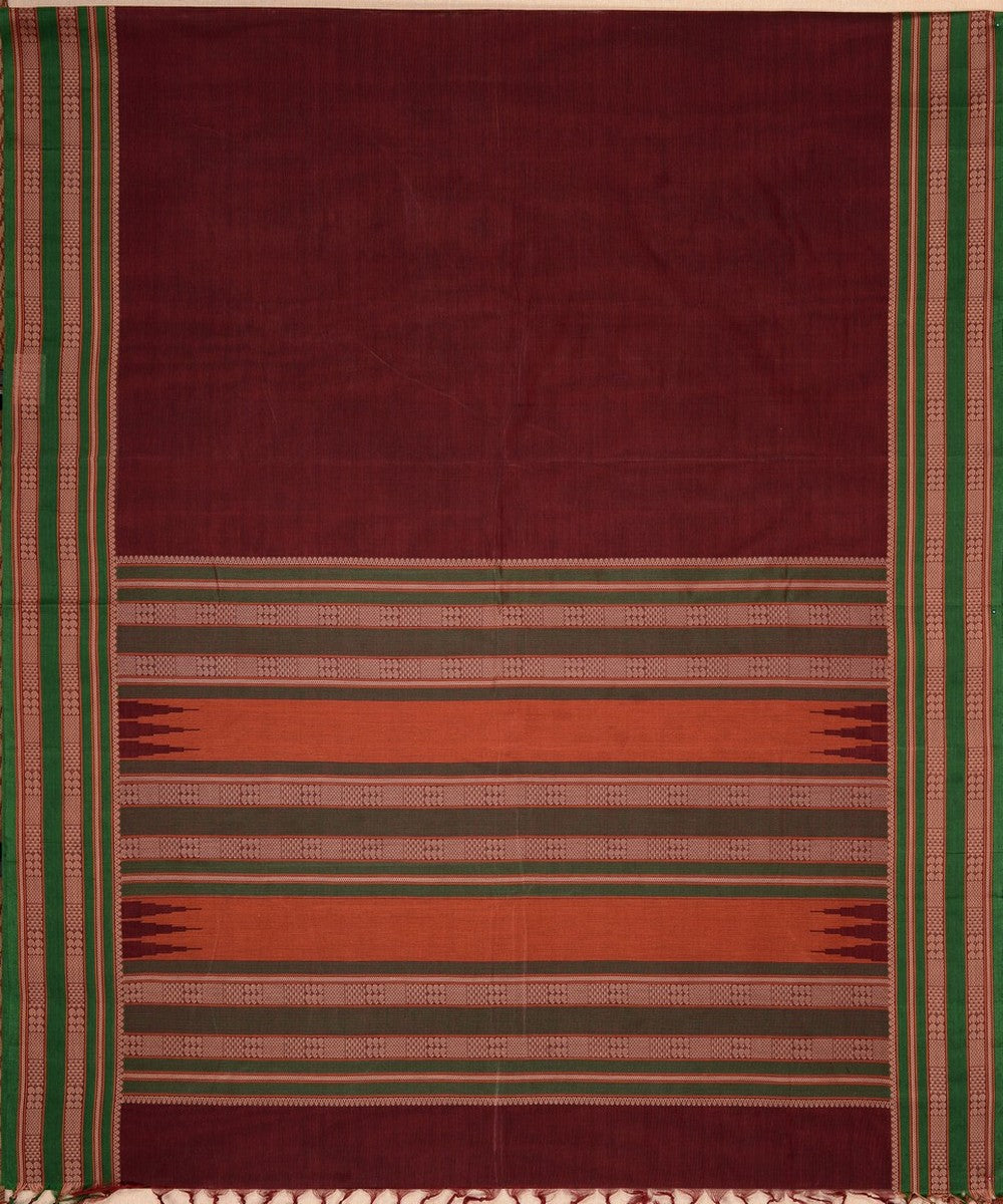 Maroon green handwoven kanchi cotton saree