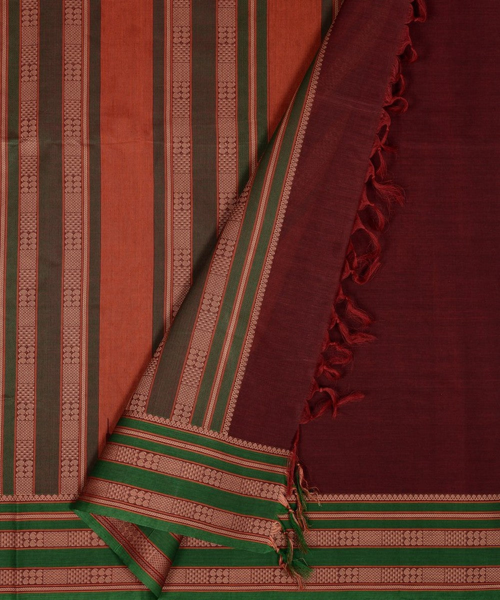 Maroon green handwoven kanchi cotton saree