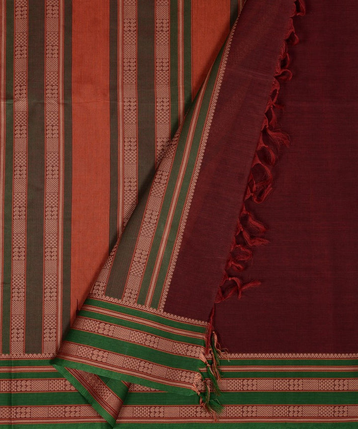 Maroon green handwoven kanchi cotton saree