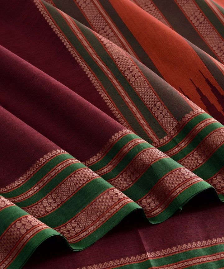 Maroon green handwoven kanchi cotton saree