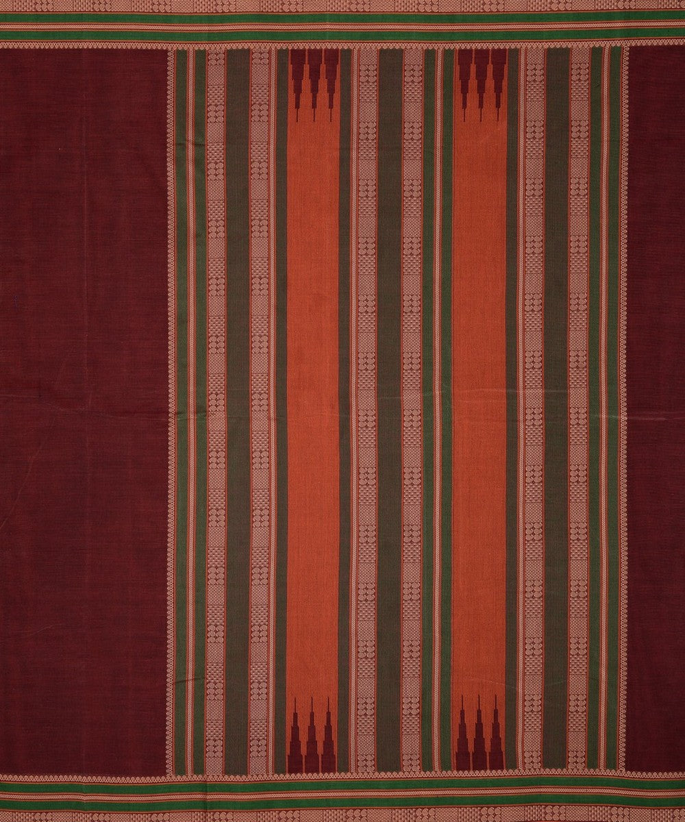 Maroon green handwoven kanchi cotton saree