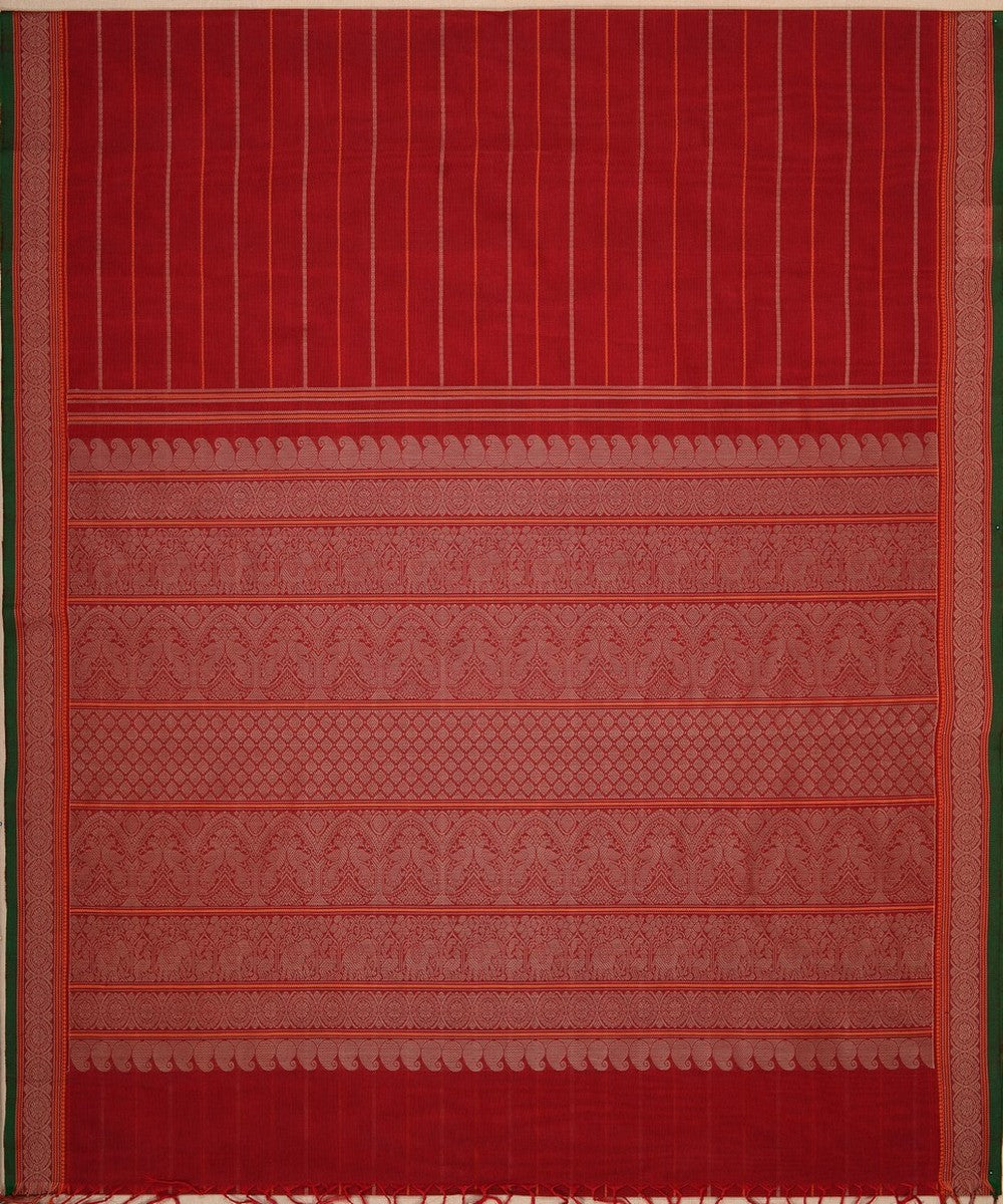 Red beige handwoven kanchi cotton saree